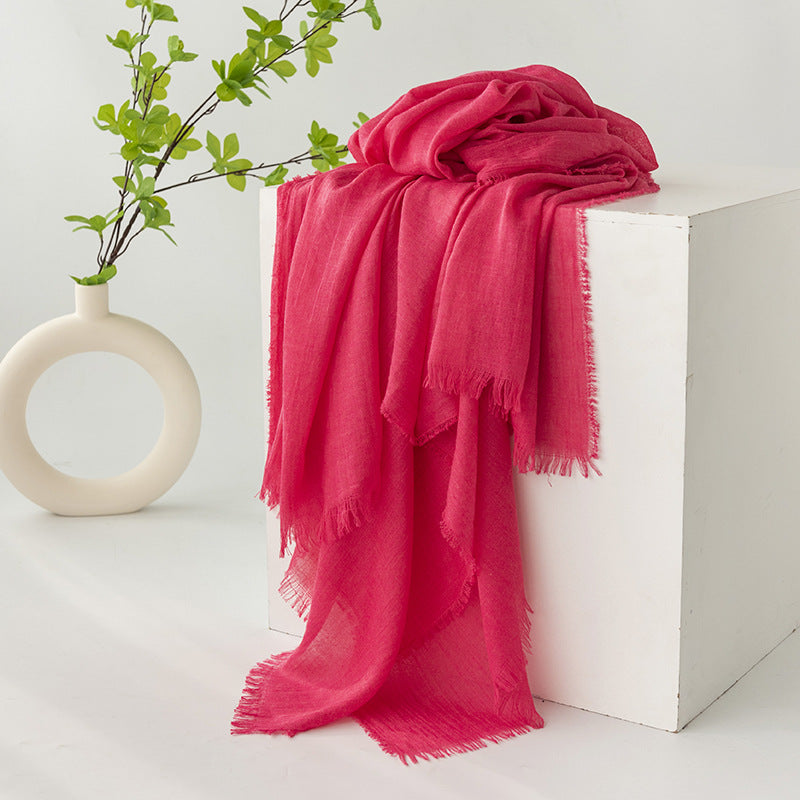 Strict Selection Summer Cotton And Linen Scarf Solid Color Simple Sun Protection