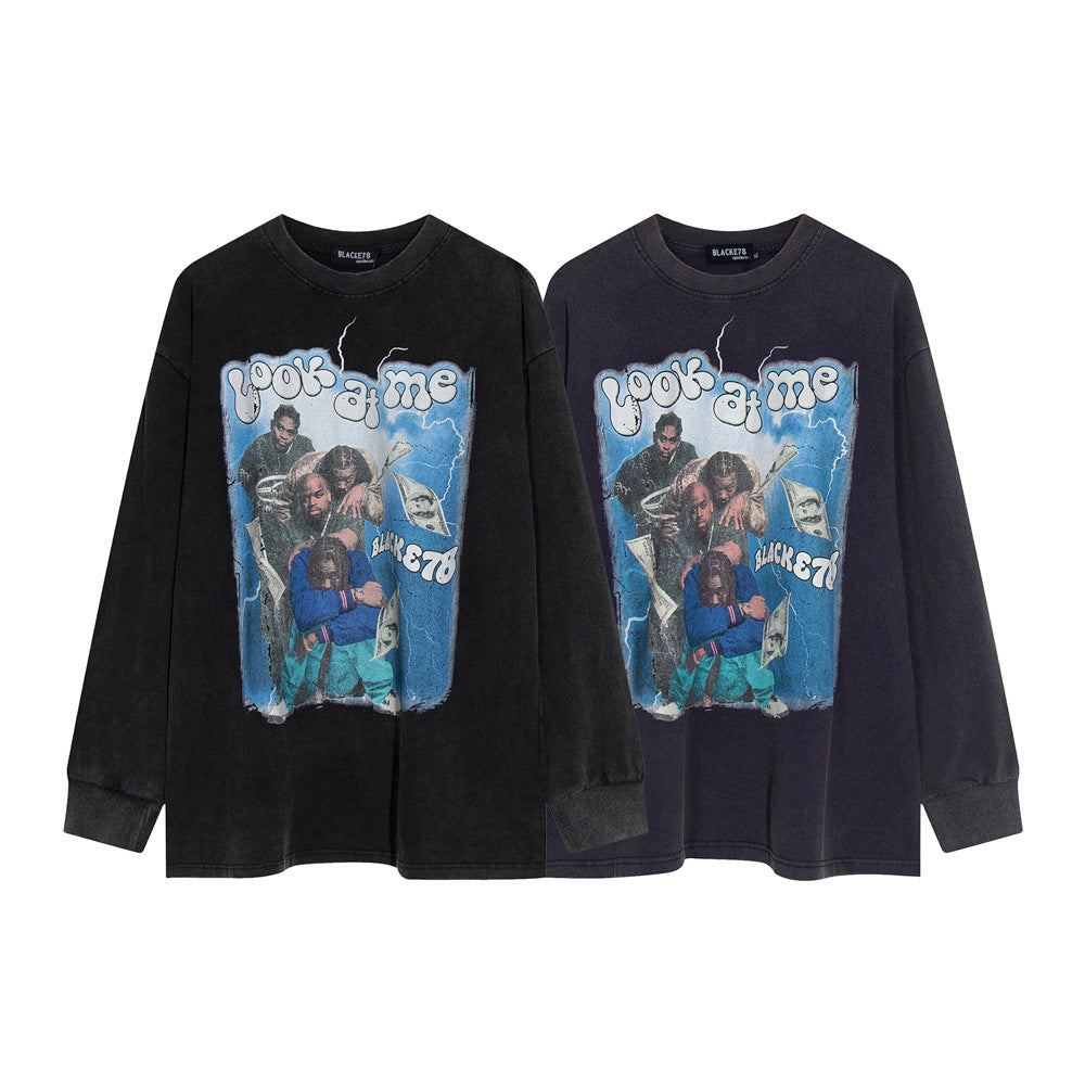 Men's Punk Wash Pure Cotton Long-t-shirt Ins Street
