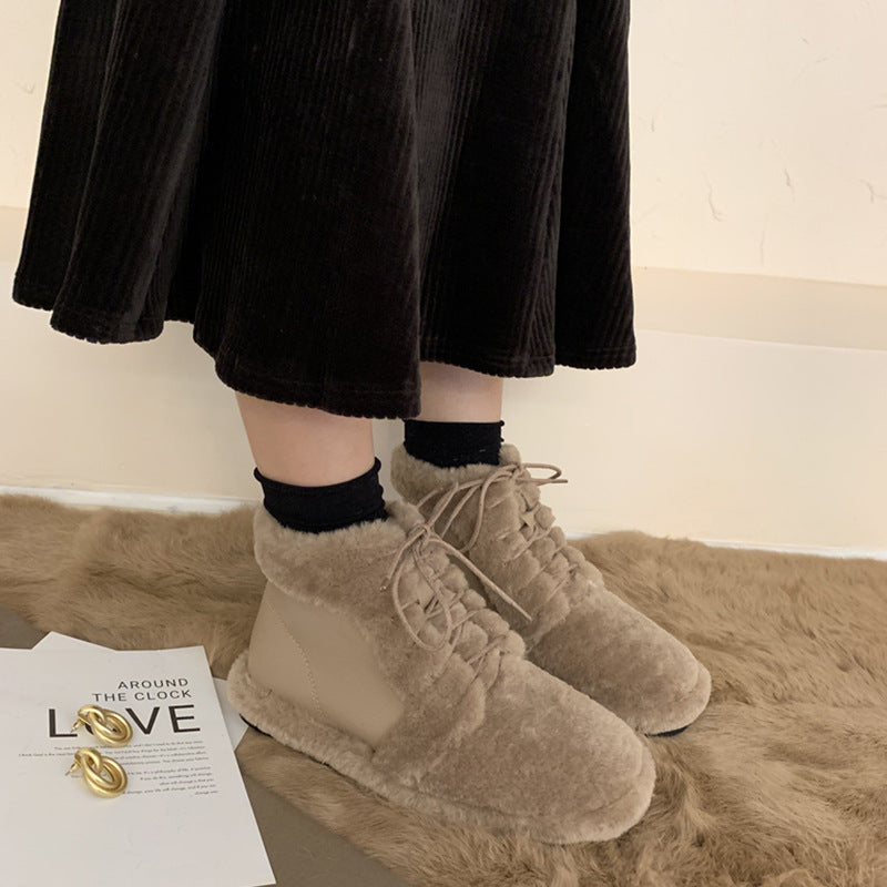 Warm Cotton Shoes With Fleece And Thick Fur