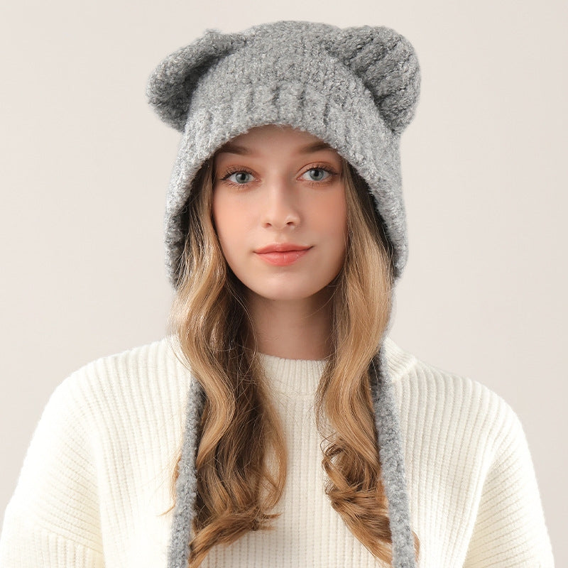 Cute Bear Knitted Hat Warm-keeping And Cold-proof Earmuffs Hat
