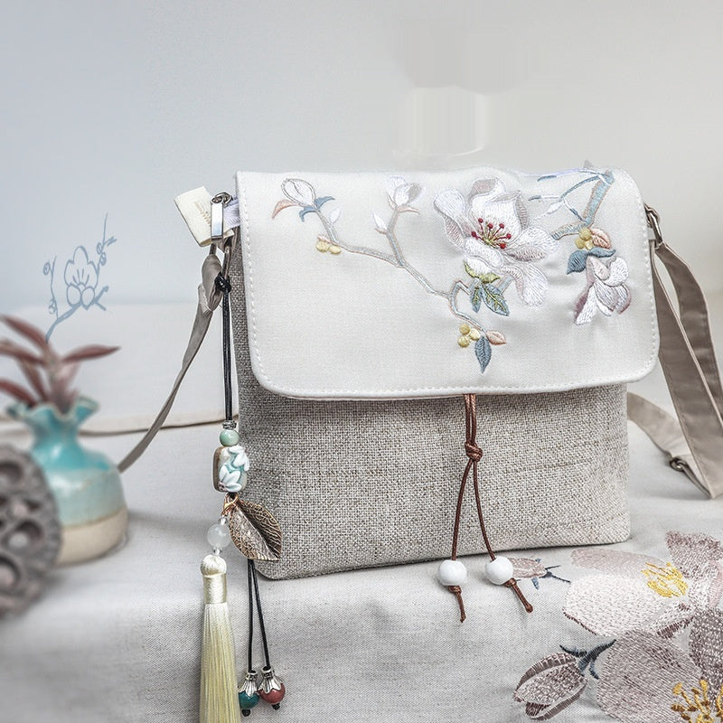 Cotton And Linen Antique Embroidery Crossbody Bag