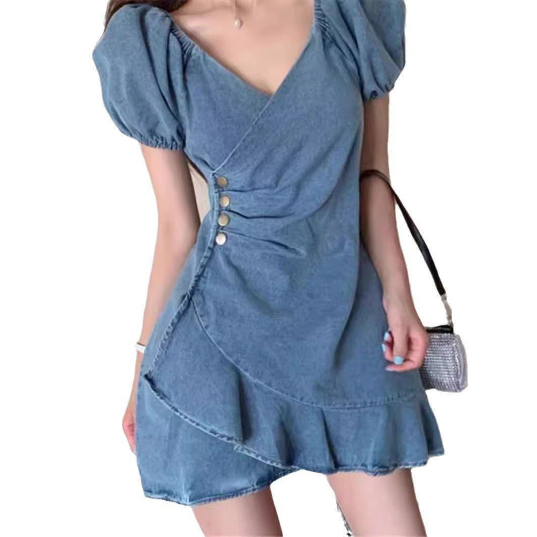Youthful  Chic  And Designer-style French Denim Dress For Women