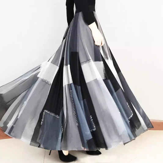Fashionable Long Skirt Made From High-Density Mesh