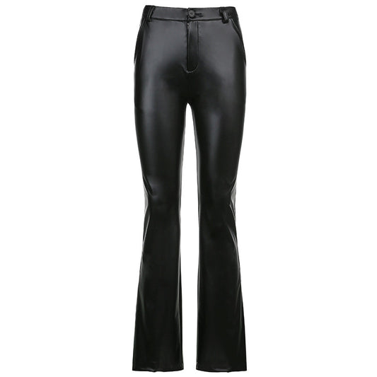 Street Trend New Basic Wide-leg Bootcut Leather Pants