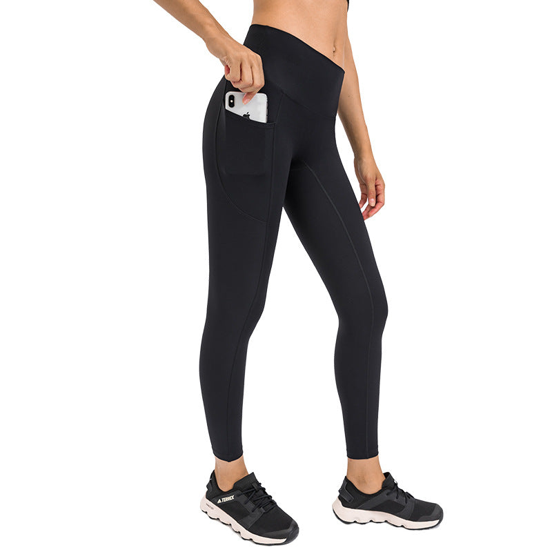 Women's High Elastic Abdominal Running Outdoor Sports Fitness Ninth Pants