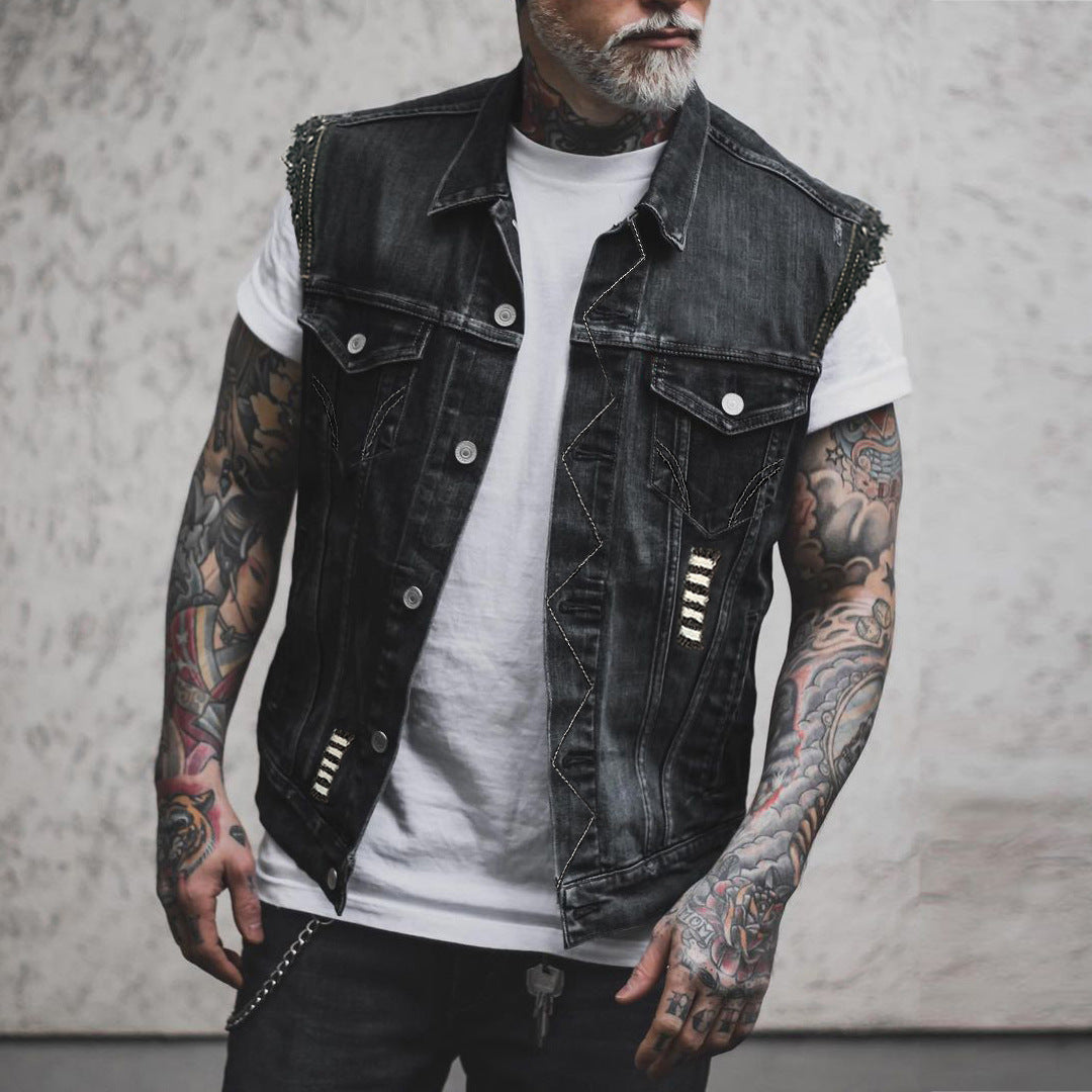 Breathable Punk Denim Motorcycle Motorcycle Vest