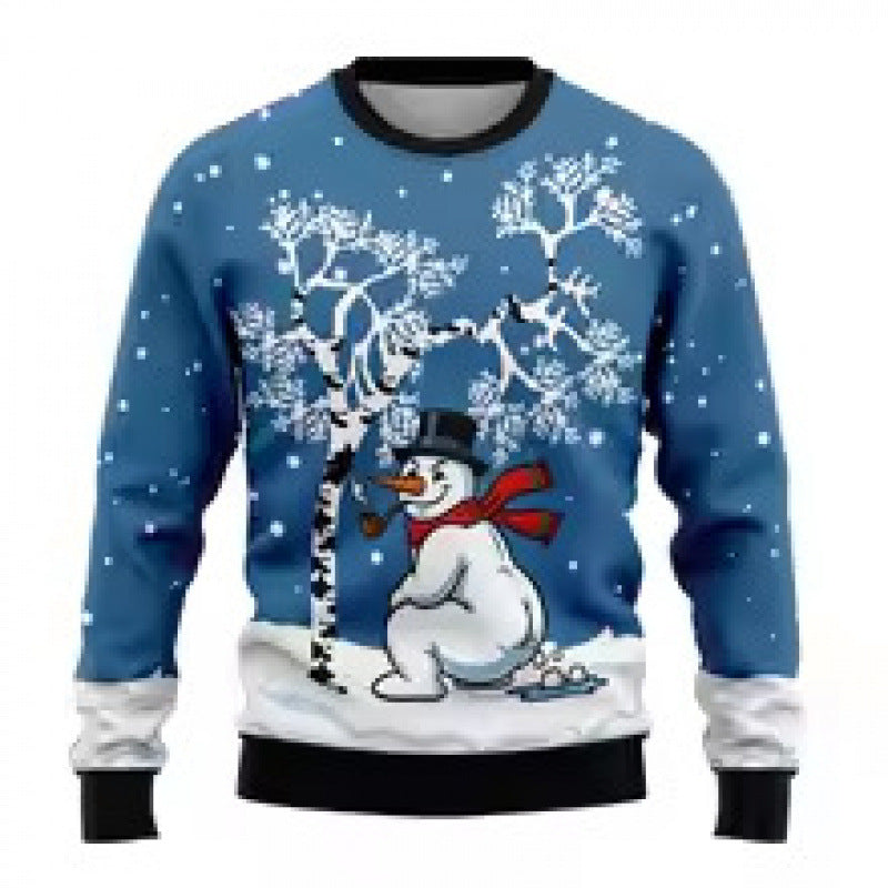 Printed Long Sleeve Round Neck Christmas Top