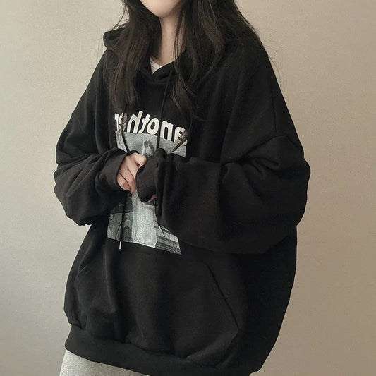 Heavy Hooded Sweater Women's Korean 3D Pattern Fleece-lined