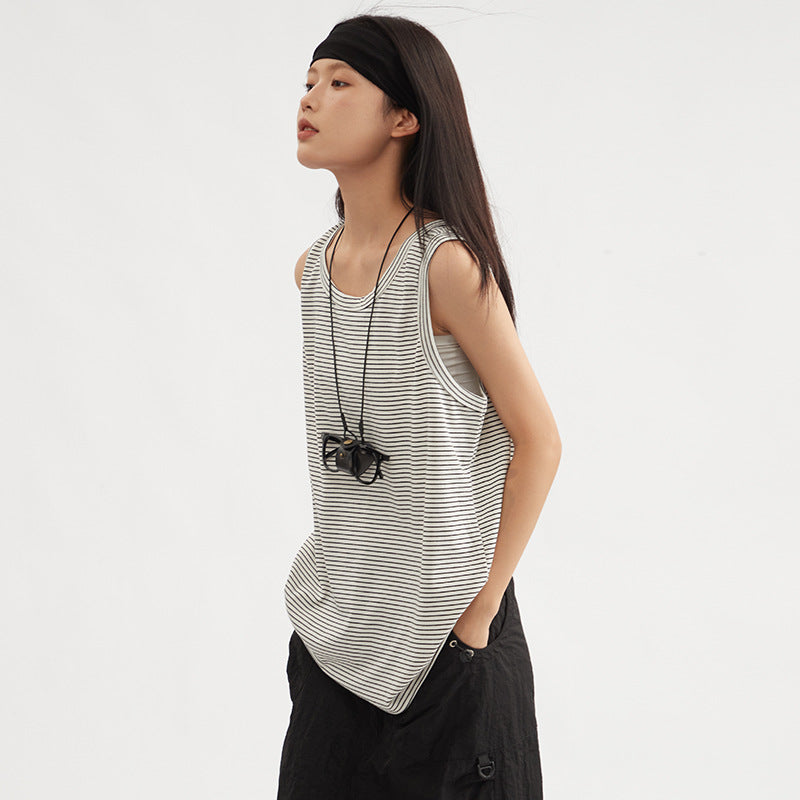 Striped Vest Short Sleeve Women's Loose Slimming Heavy Sleeveless