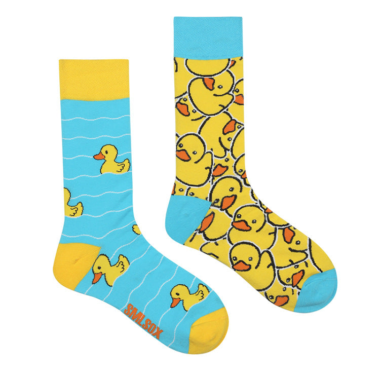Asymmetrical Color Retro Personality Male And Female Couple Mid-length Cotton Socks