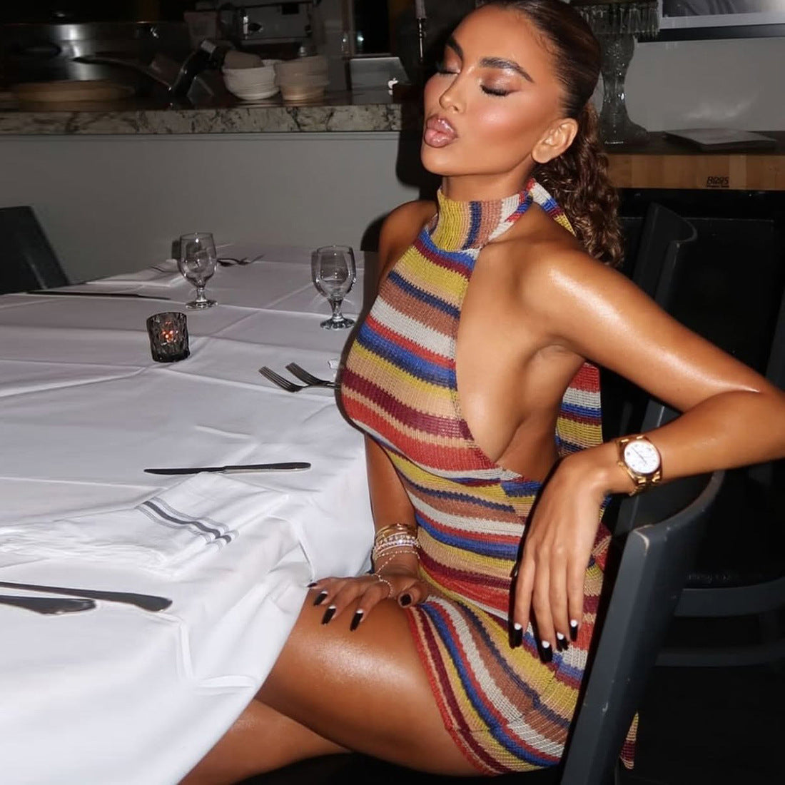 SpringSummer Sexy Chic Bodycon Backless Halter Dress