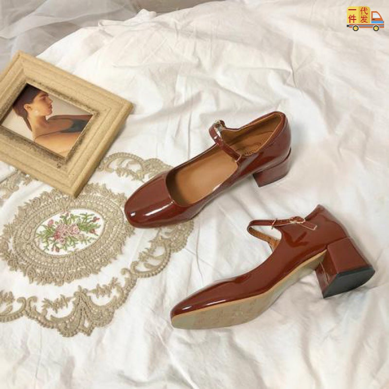 New Vintage Square Toe French Mary Jane High Heels