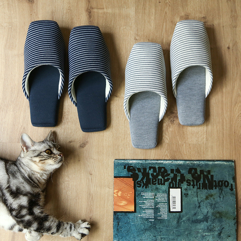 Lovers Knitted Striped Square Head Soft Bottom Home Slippers