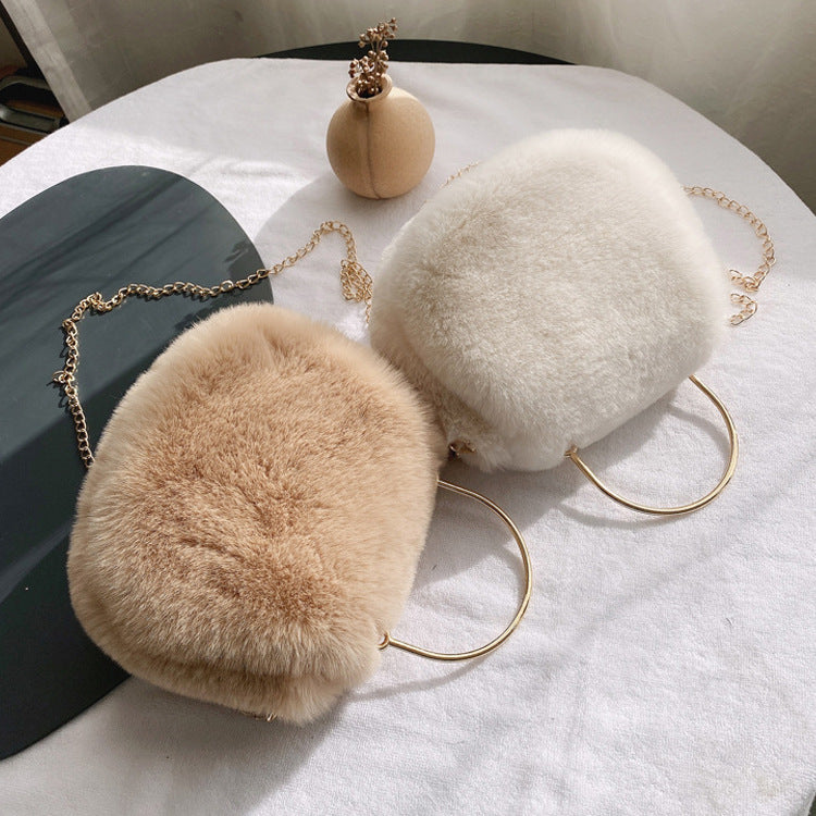 Women's Fashion Chain Plush Crossbody Bag