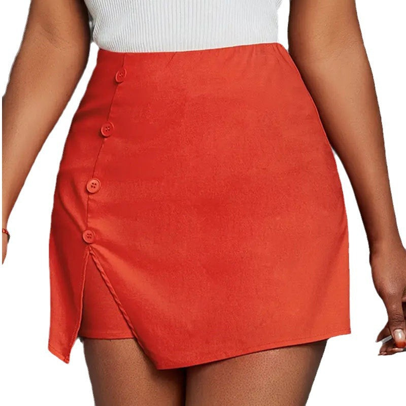 Women's Polyester Fastener Decoration Pure Color Split Slim-fit Hip Skirt
