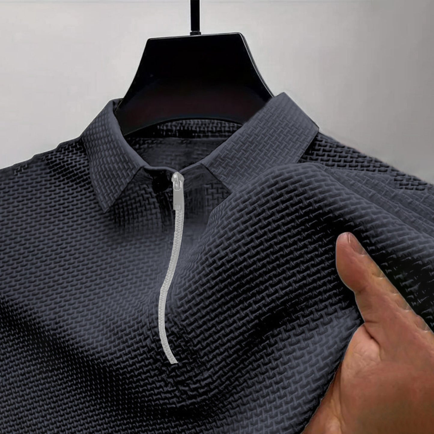 High-end Mesh Ice Silk T-shirt Half Zipper