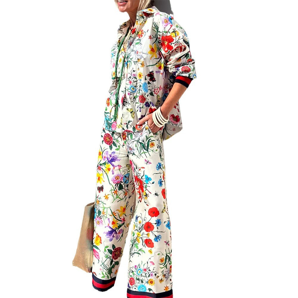 Printed Casual Trousers Shirt Fashion Tops Suit