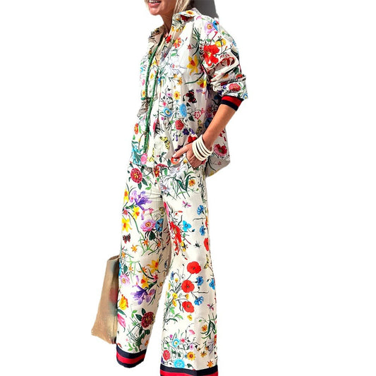 Printed Casual Trousers Shirt Fashion Tops Suit