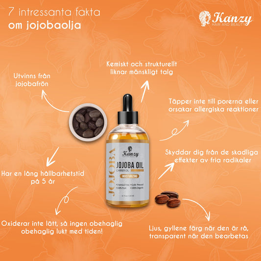 Kanzy Jojobaolja Ekologisk Kallpressad 100% Ren 120ml Hexanfri Bärarolja för Hår Naglar Kropp Hud & Ansikte Kroppsolja-Certifierad