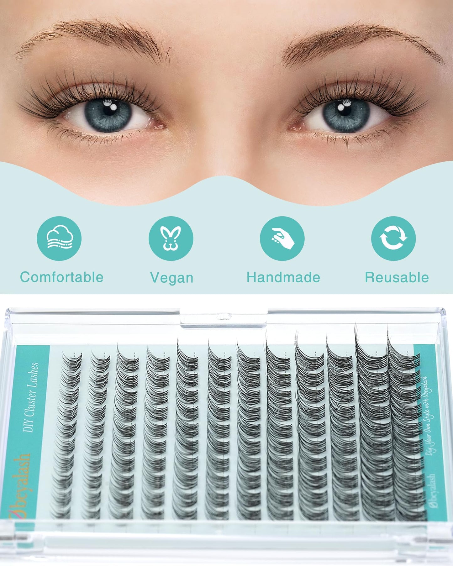 Obeyalash Förlängning ögonfransar Wispy C Curl falska ögonfransar enskilda kluster lashes kattöga 8–16 mm naturlig lash kluster naturlig look klar band DIY ögonfransar mjuka och bekväma förlängningar