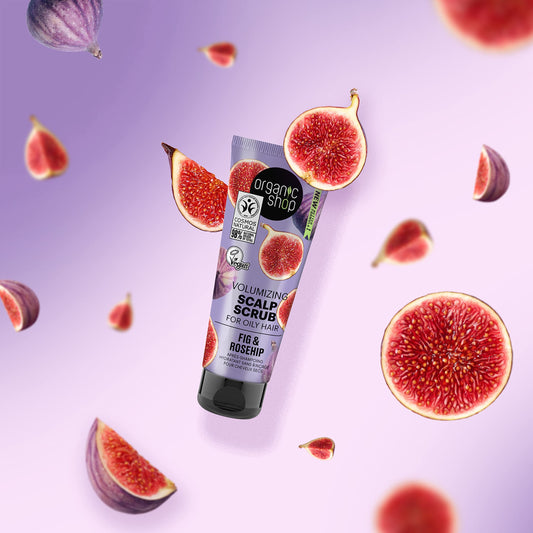 Organic Shop Volumizing Scalp Scrub för oljigt hår, fikon och nypon (75 ml)