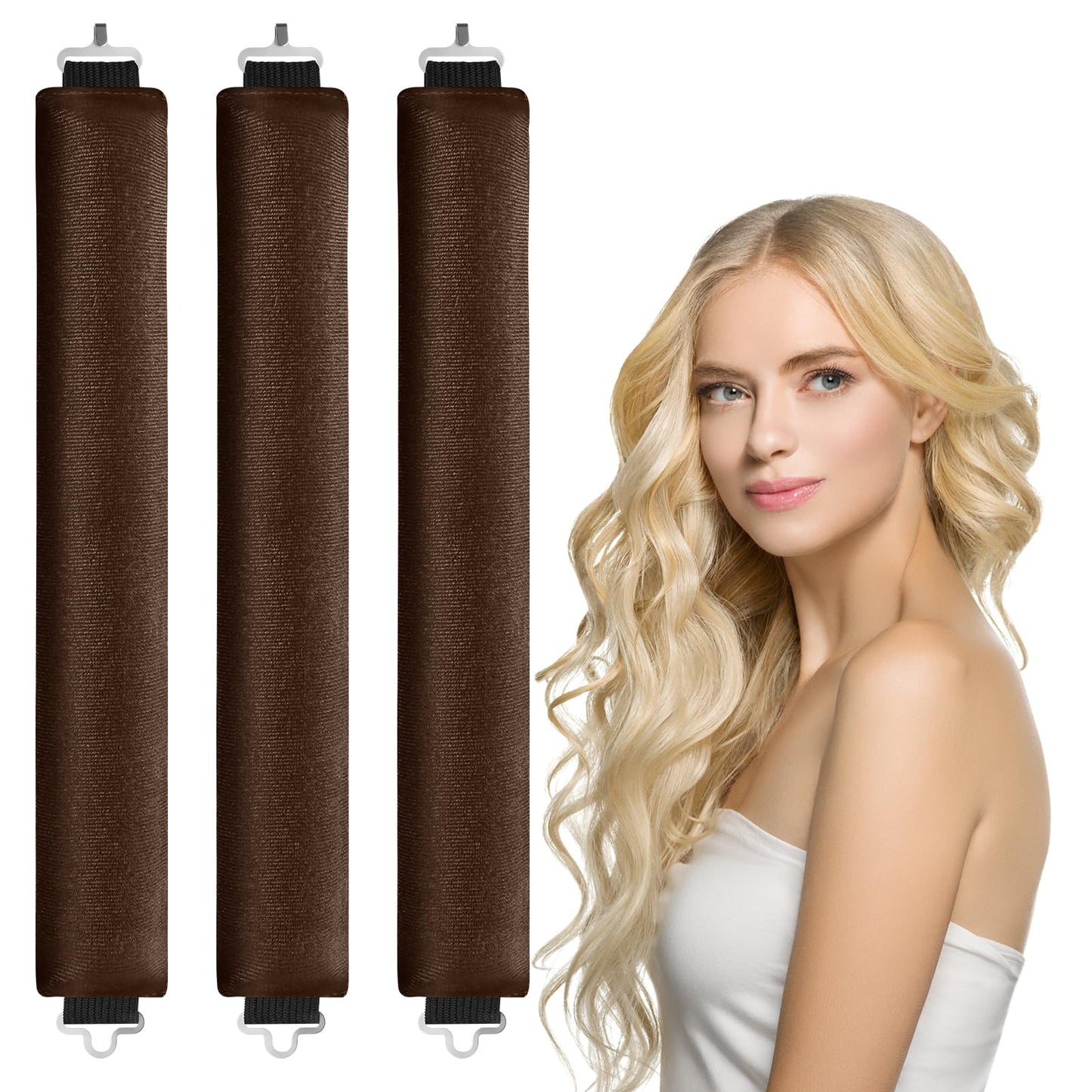 LOPHE 3 st Heatless Hair Curler, Heatless Curls Blowout Stavar Pannband för alla hårtyper, Mjukt hår Roller Stavar med krok (brun, 3pcs)
