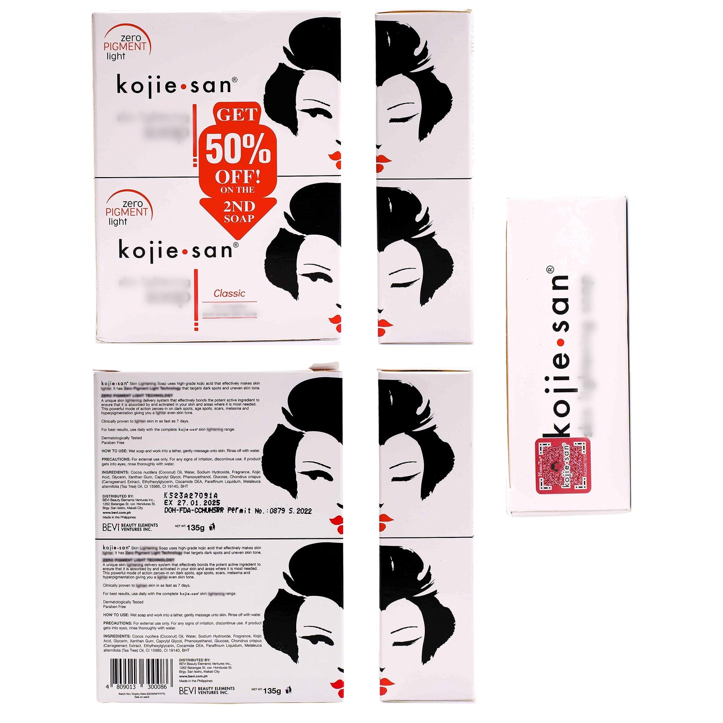 Hudblekande tvål med kojicsyra från Kojie San, Skin Lightening, (2 tvålbitar, 135 g)