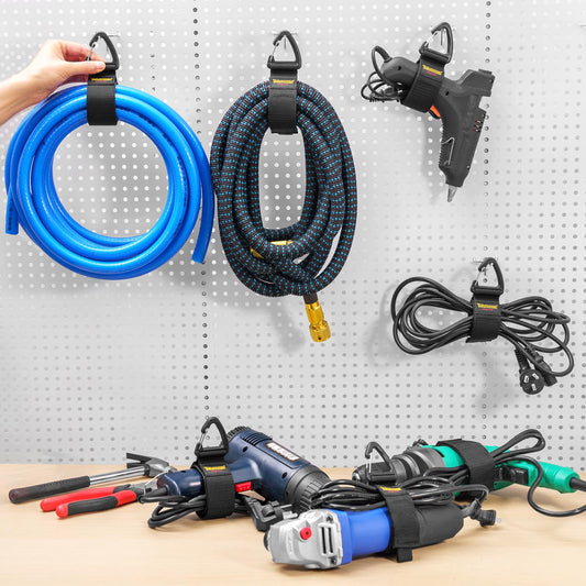 Kabelhängare och Kabelorganiserare(6pack),Trilancer Kardborre Rem, Sladdupphängning med Karbinhake att Hänga Väggar för Kablar, Sladdar,Rep,Slangar,Organisation för Hem,Garage eller Verkstad（2S,2M,2L）