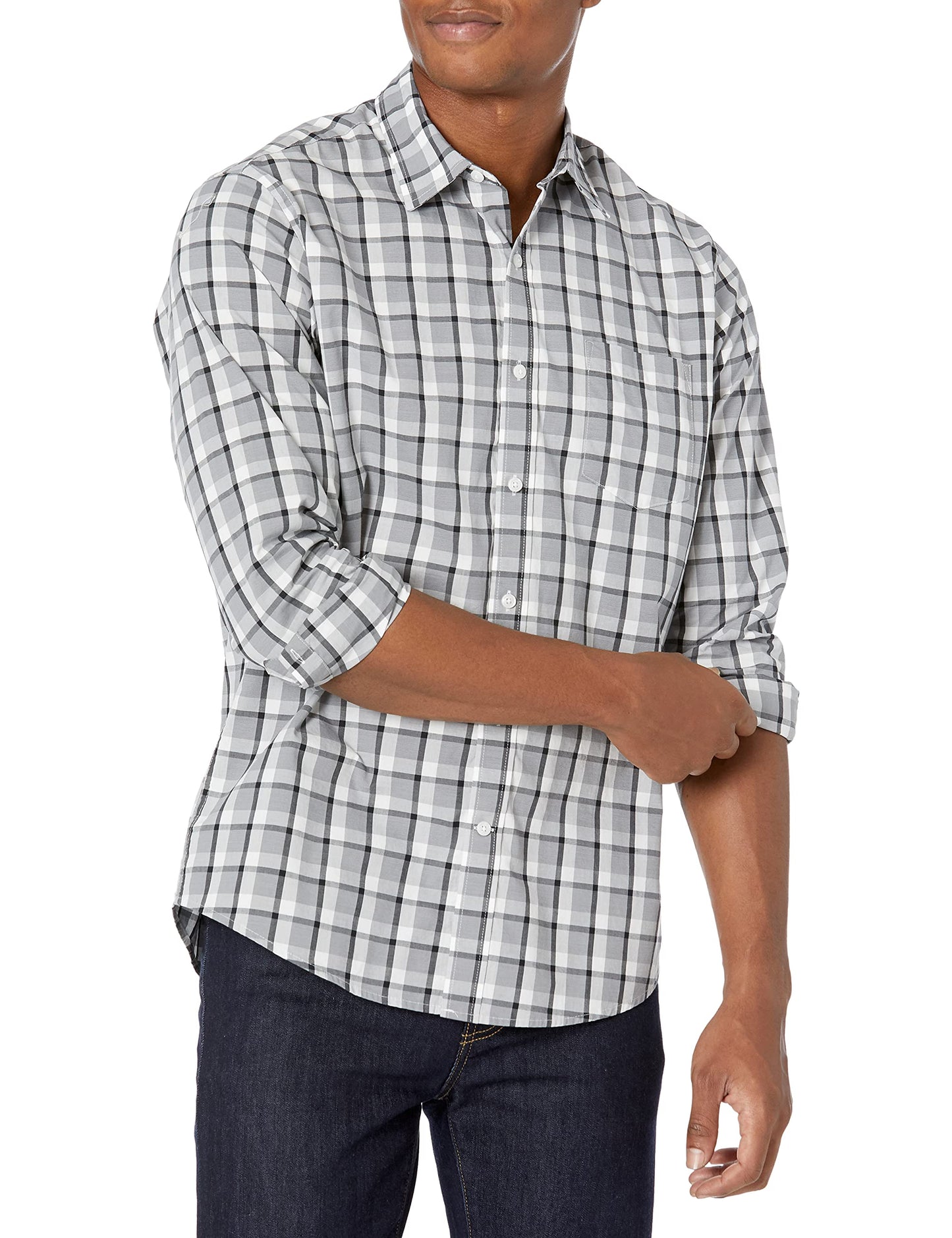 Amazon Essentials herr Long-sleeve Regular-fit Casual Poplin Shirt Skjorta med knappar (1-pack)