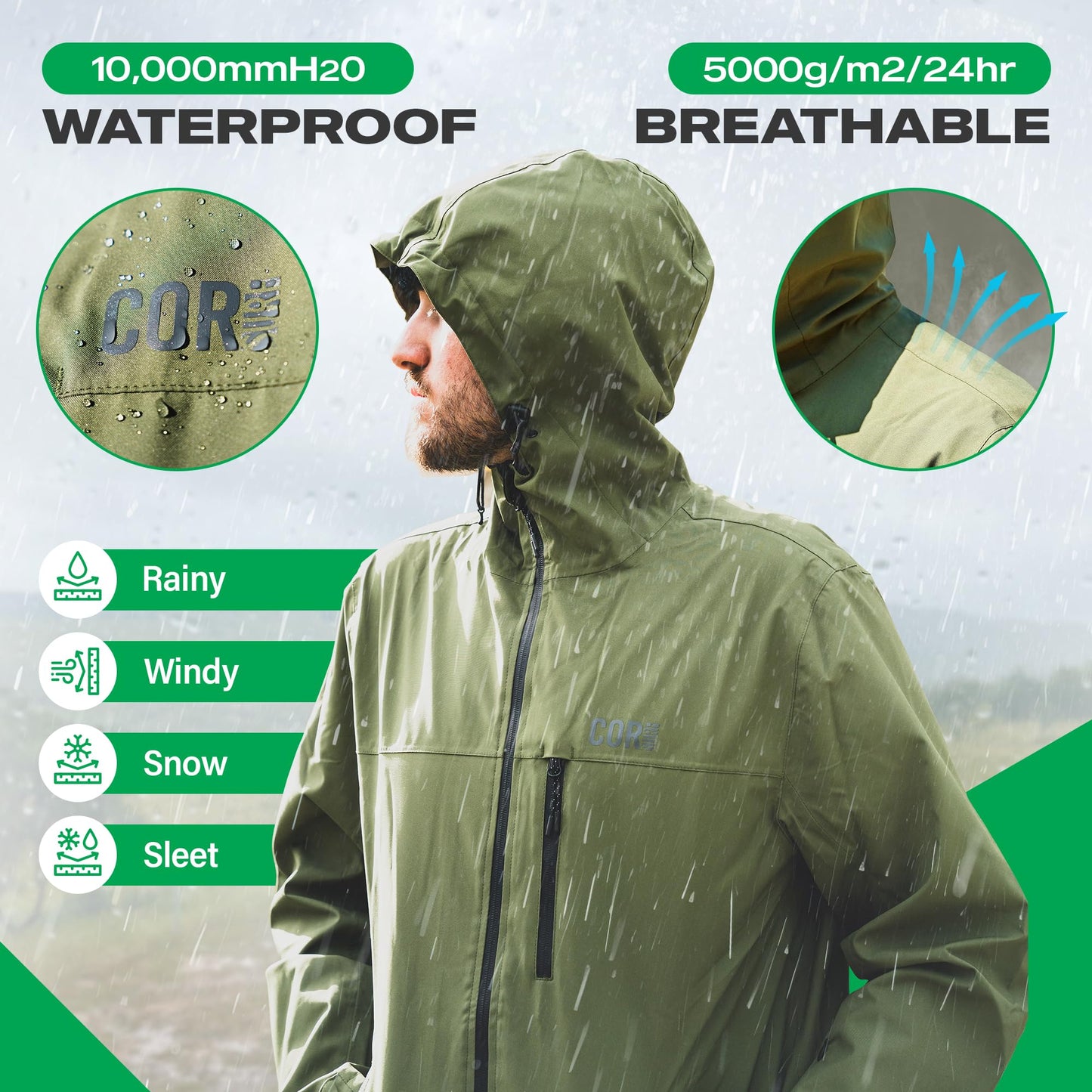 Men's Packable Travel Rain Jacket | The Ultimate All-Round Rain Coat for Men with Secret Pockets