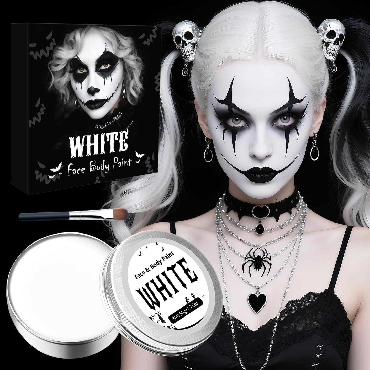 vitt ansikte halloween tricks, halloween makeup, halloween makeup karneval makeup barn kvinna vuxen, vit kroppsmålning för karneval fest clown specialeffekter Sfx 50g