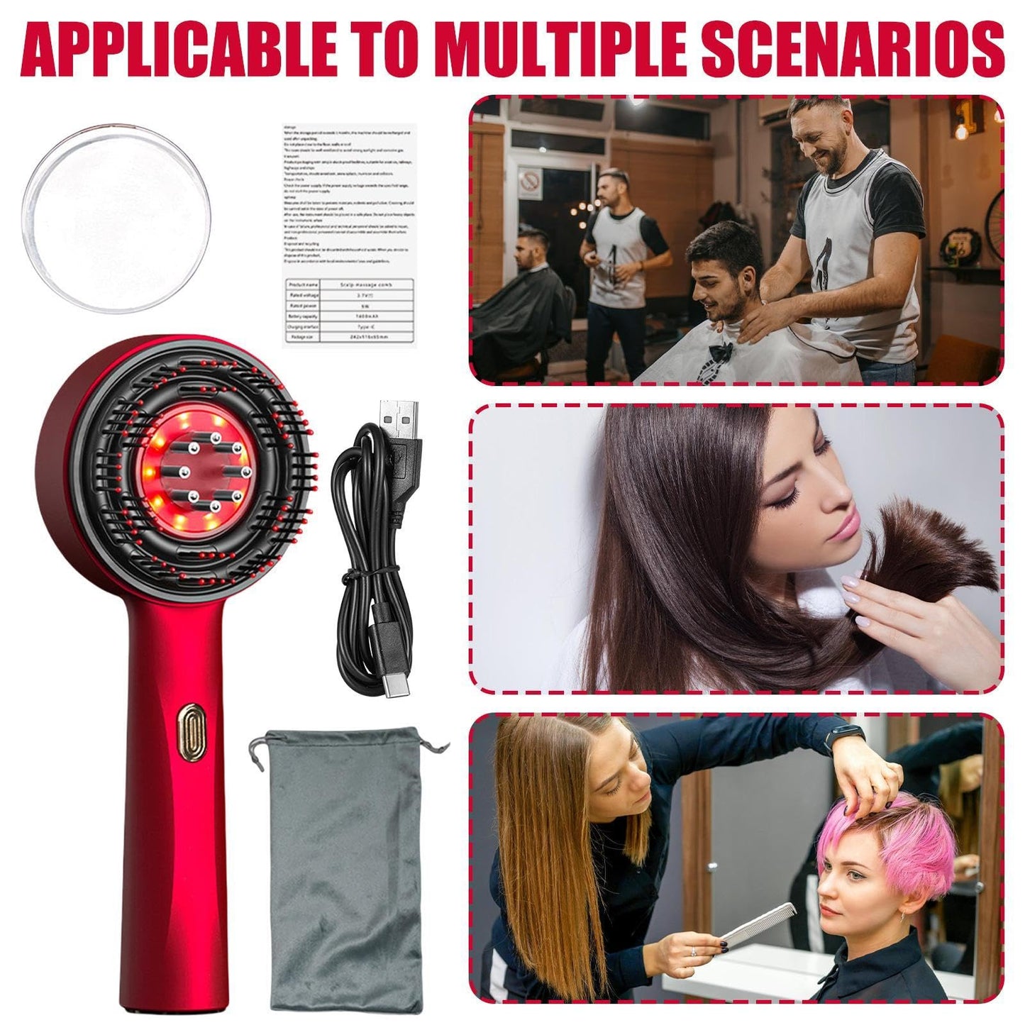 Massageborste För Hårbotten | Elektrisk Massageapparat Med Timing | Rödljusterapi Hårmassageapparat | 2-i-1 Hårbottenmassager Och Applikator För Hårolja | För Huvudavslappning, Hårvård Och Hårväxt