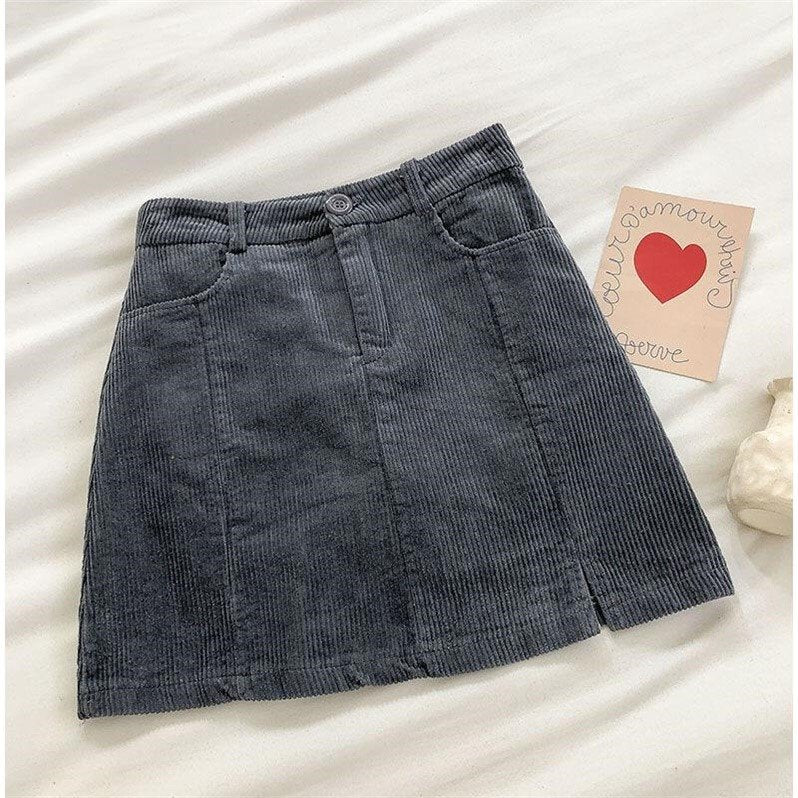 Women's Corduroy Skirt With High Waist Was Thin