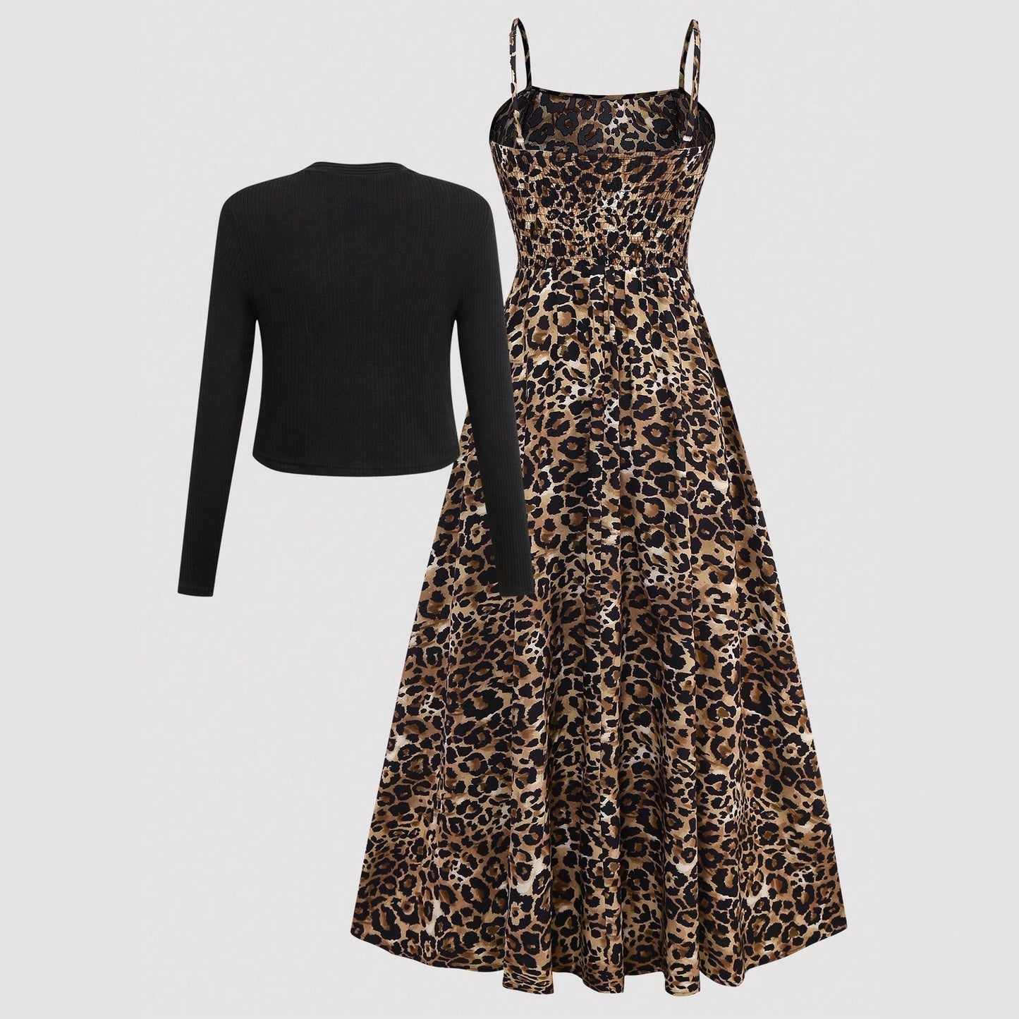 Elegant Womens Knitted Short Coat With A Printed Slip Dress