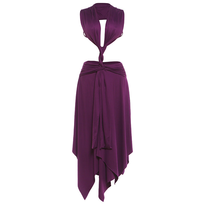 Solid-color Sexy Chic Sleeveless Low-cut V-neck Backless Dress