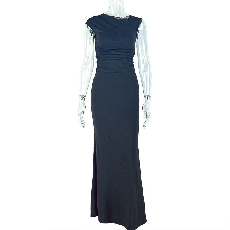Slim-fit Pleated Fashionable Solid-color Skirt Suit