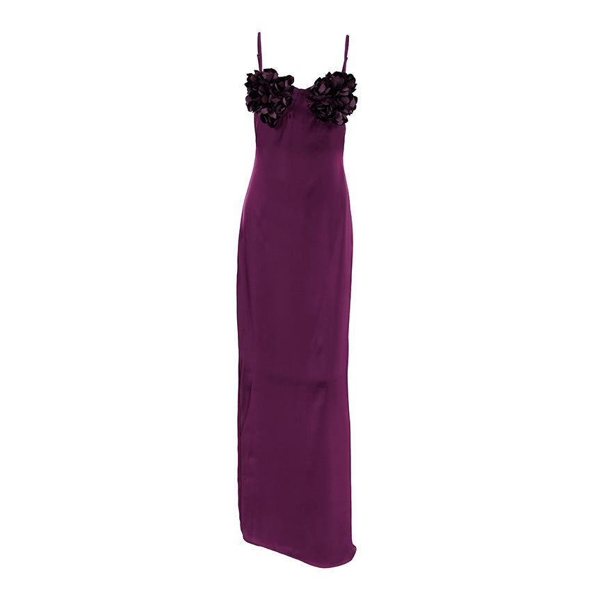 Lilla Rose Sexet Chic Elegant Rygløs Satin Bodycon Chemise-kjole til Kvinder
