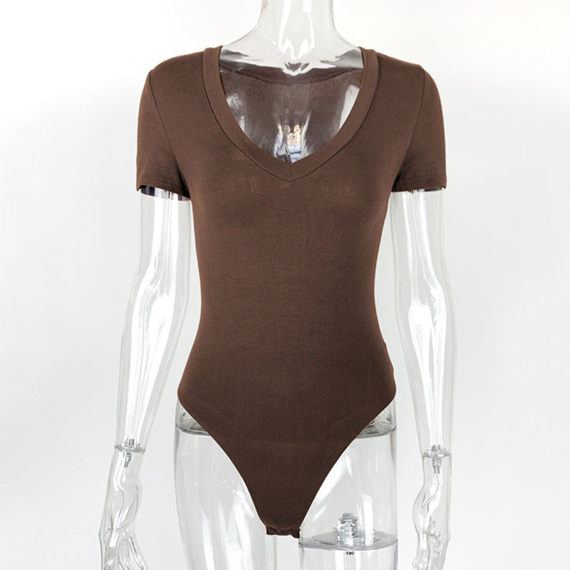 Women's Fashion Short-sleeved V-neck Tight-fitting Jumpsuit