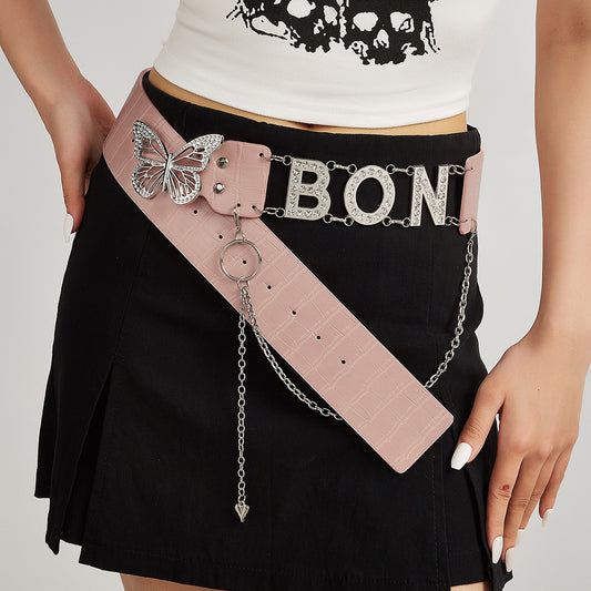 American Retro Decoration Butterfly Drill Buckle Personality Belt