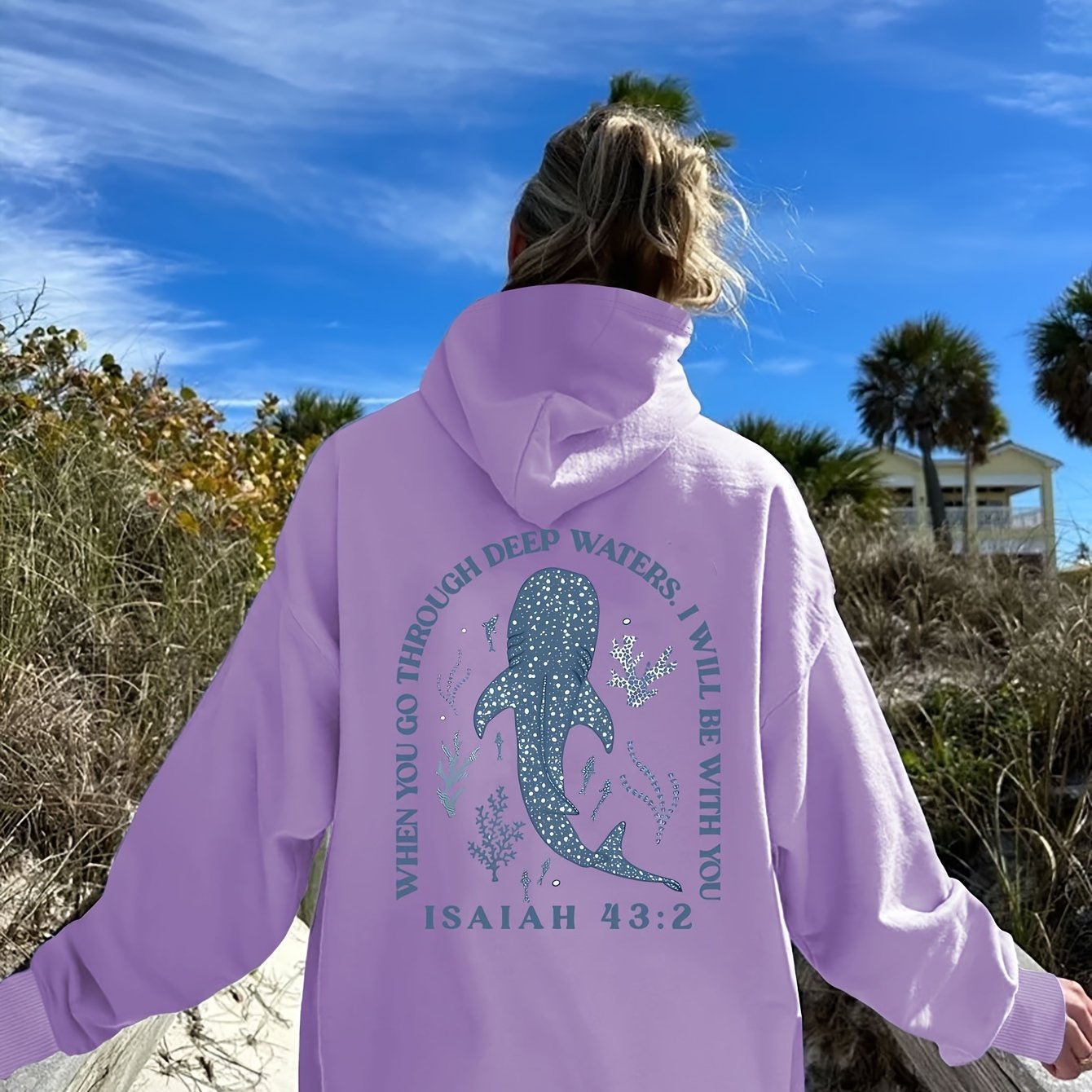 Marine Animal Whale Alphabet Pattern Printed Hoodie