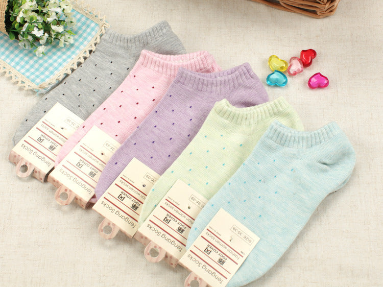 Women's cotton socks solid color polka dot thin boat socks