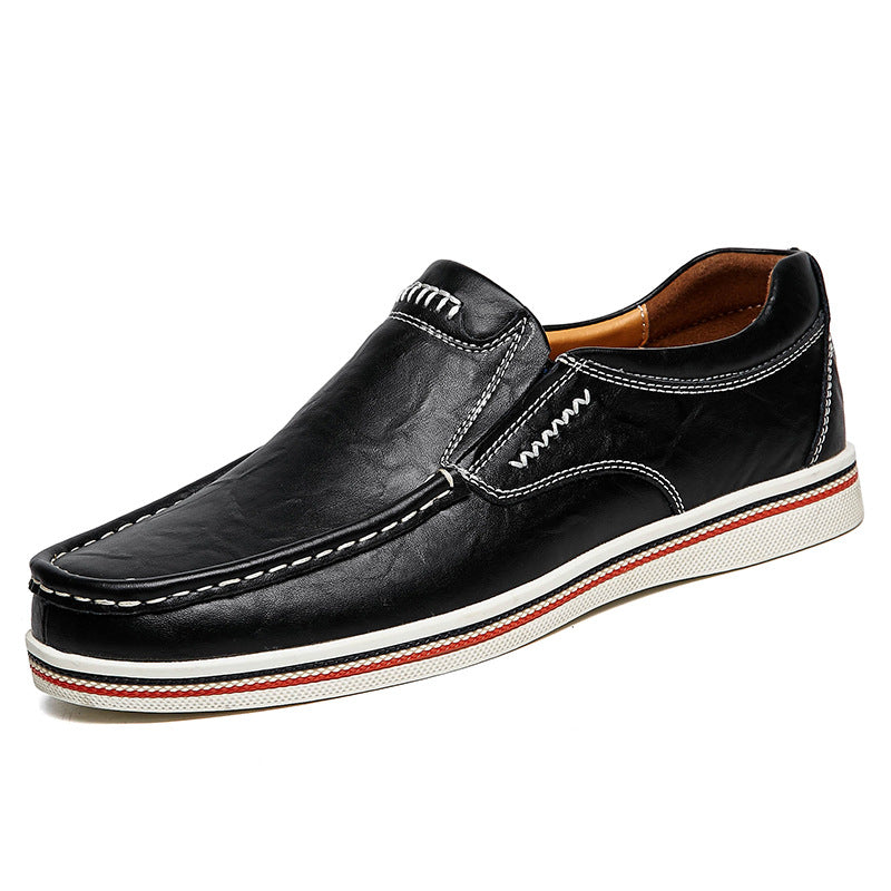 Breathable Leather Shoes Dad Toe Layer Cowhide Single