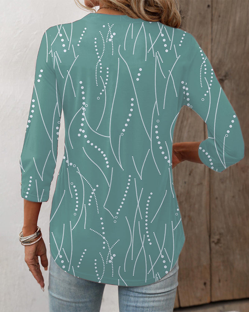 Kvinder afslappet knap geometrisk printet langærmet T-shirt