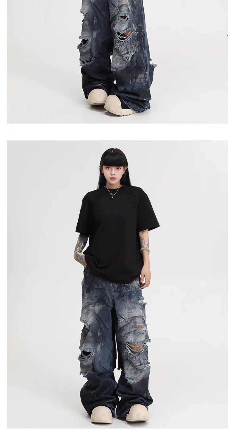 Fashion Trendy Brand Ripped Leisure Jeans For Men And Women