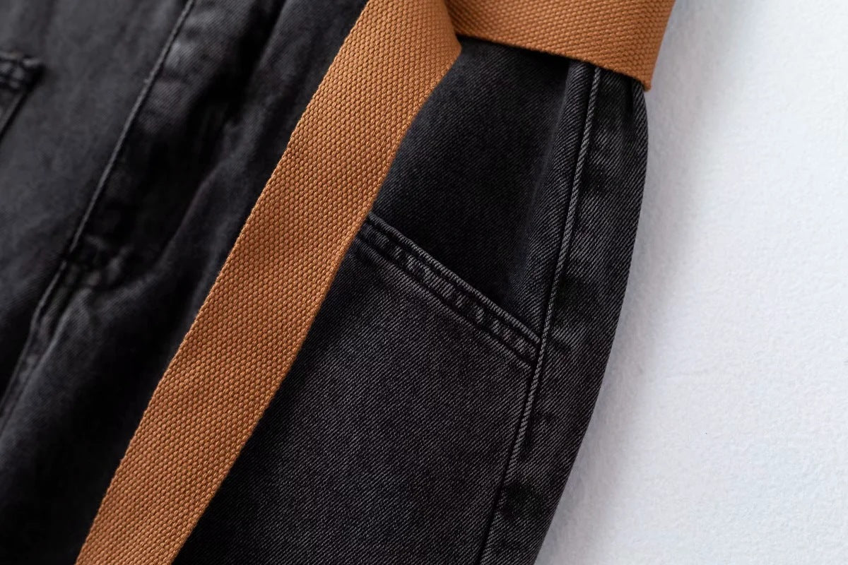 Ladies Polyester Denim Daddy Pants With Belt