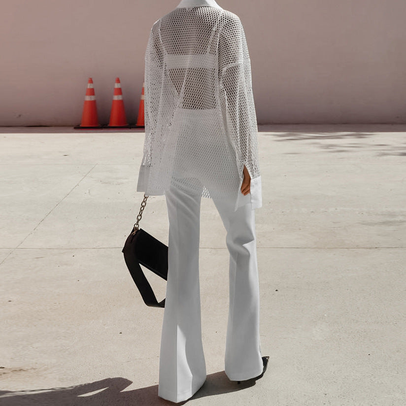 White Mesh See-through Women's Shirt