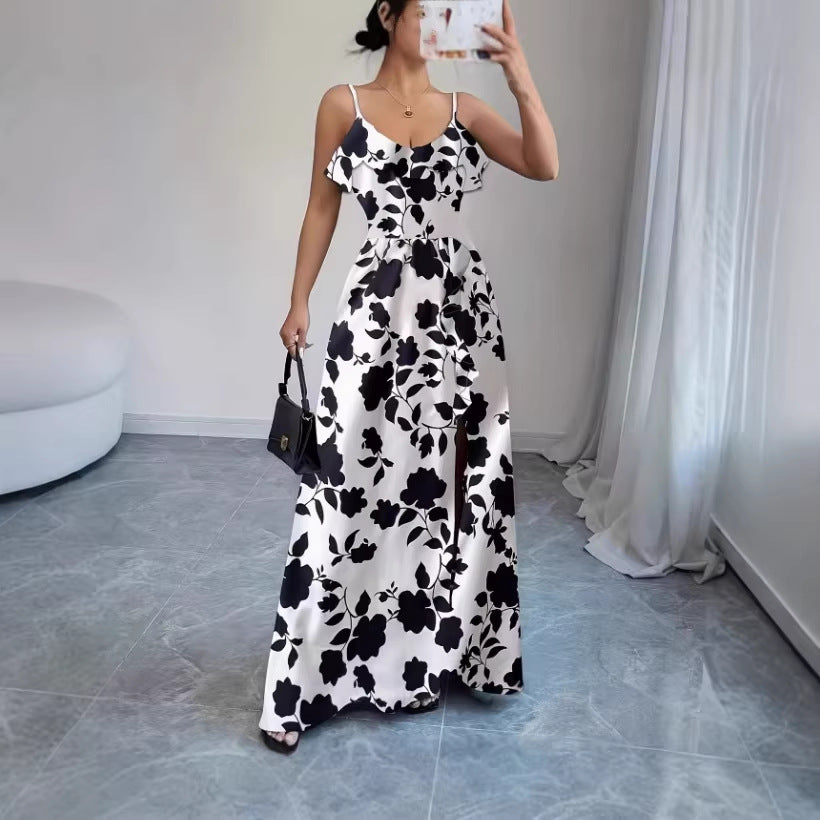 French-style Sexy Strapless Printed Slip Dress