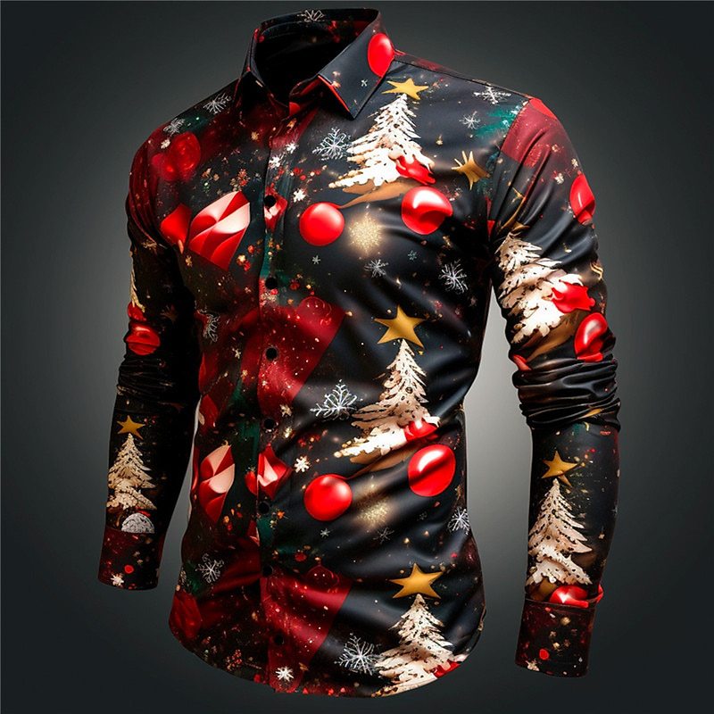 Christmas Element Men's Lapel Casual Shirt