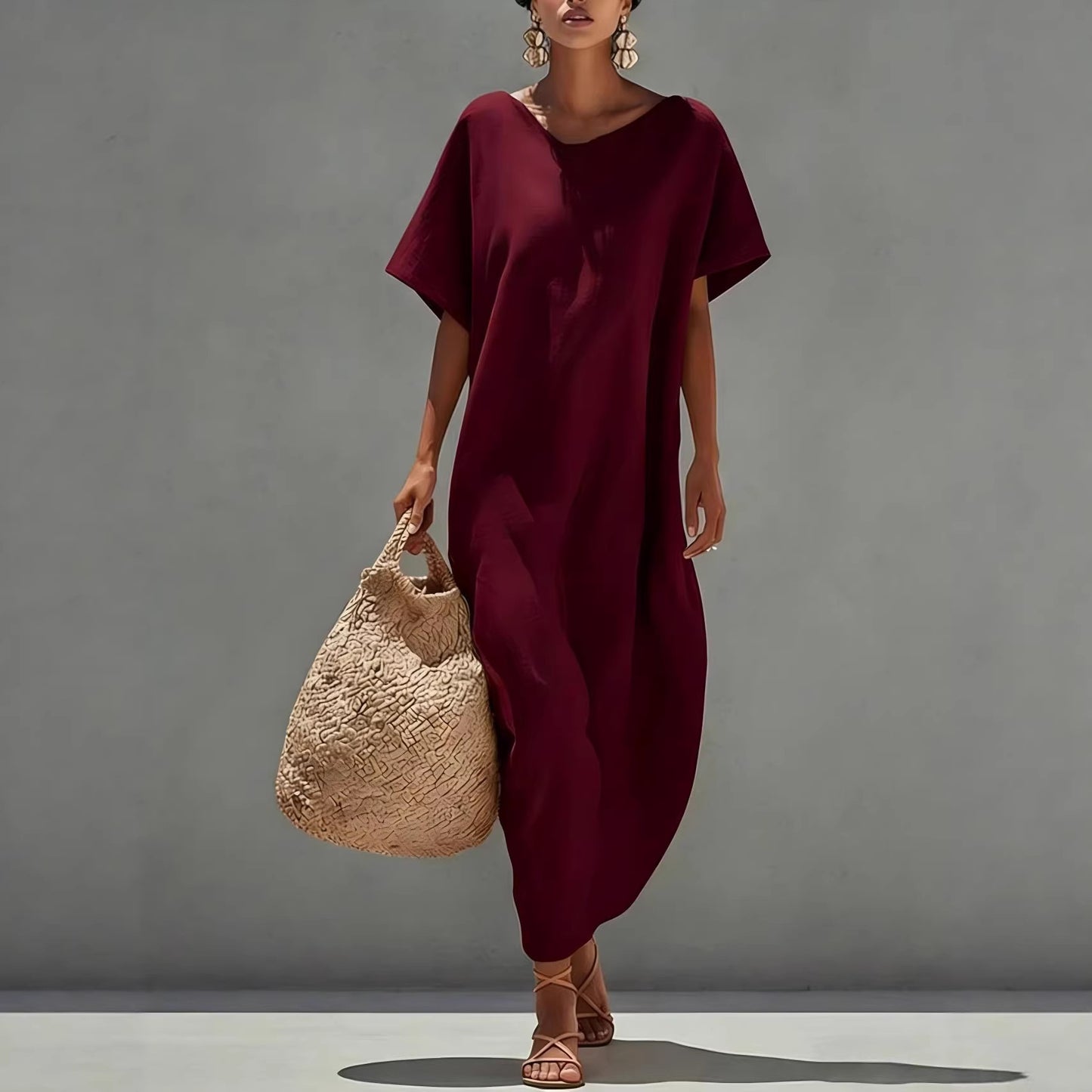 Solid-color Short-sleeve Minimalist Casual Dress
