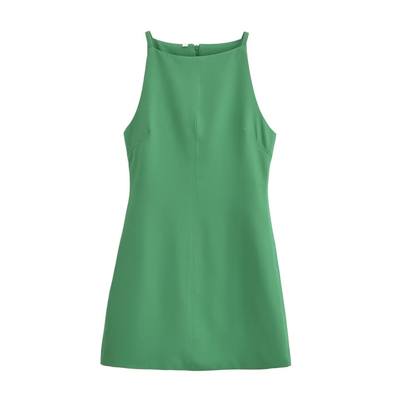 French-style Chic Straight-neck Sleeveless Slim-fit Mini Dress